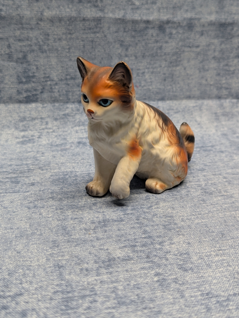 Vintage Norleans Calico Cat Figurine Ceramic MCM Kitten Orange White Cottage